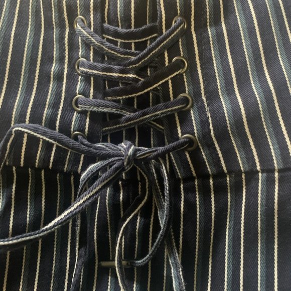 NWT PAIGE CHARISMA NAVY STRIPE WIDE LEG PANTS 10 - Picture 12 of 14